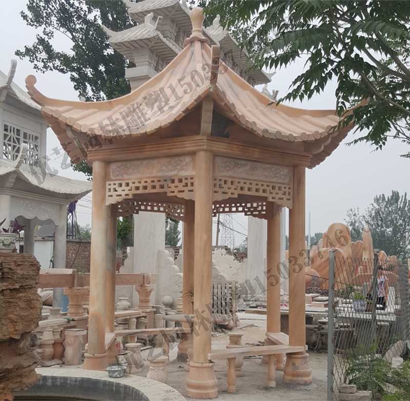 中式大理石涼亭，石雕景觀亭子，石雕六角亭子廠家