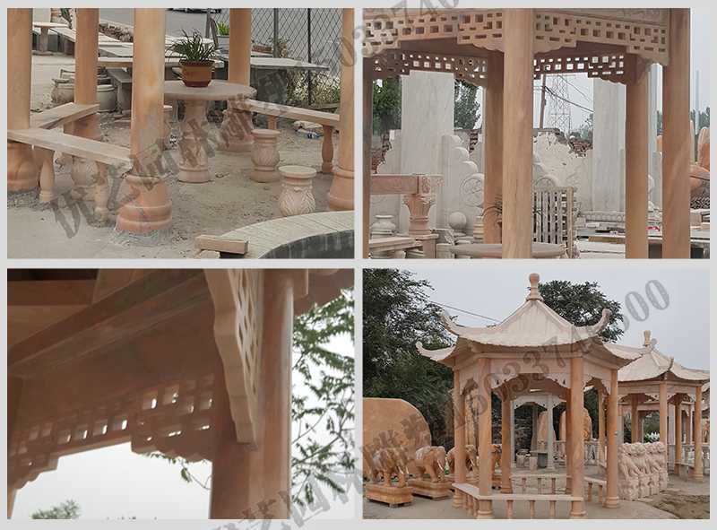 中式大理石涼亭，石雕六角亭子細節圖，定制中式景觀涼亭